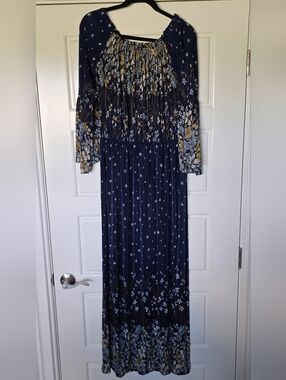 Navy Floral Long Sleeve Maxi Dress 2X